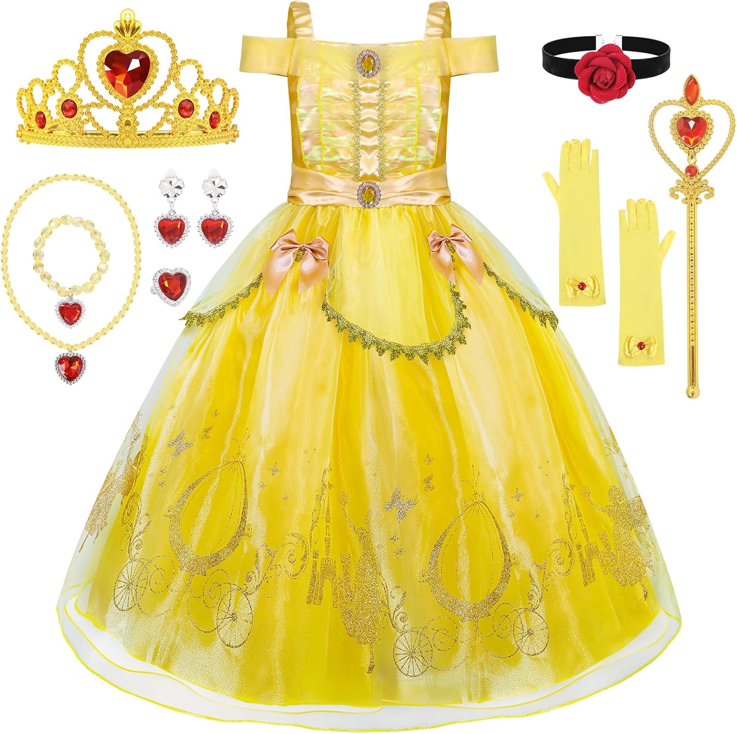 Princess Dresses for Girls, Princess Costume for Girls with Crown, 11Pcs Princess Dress Up for Girls Toddler Age 3-8 - KAMO
