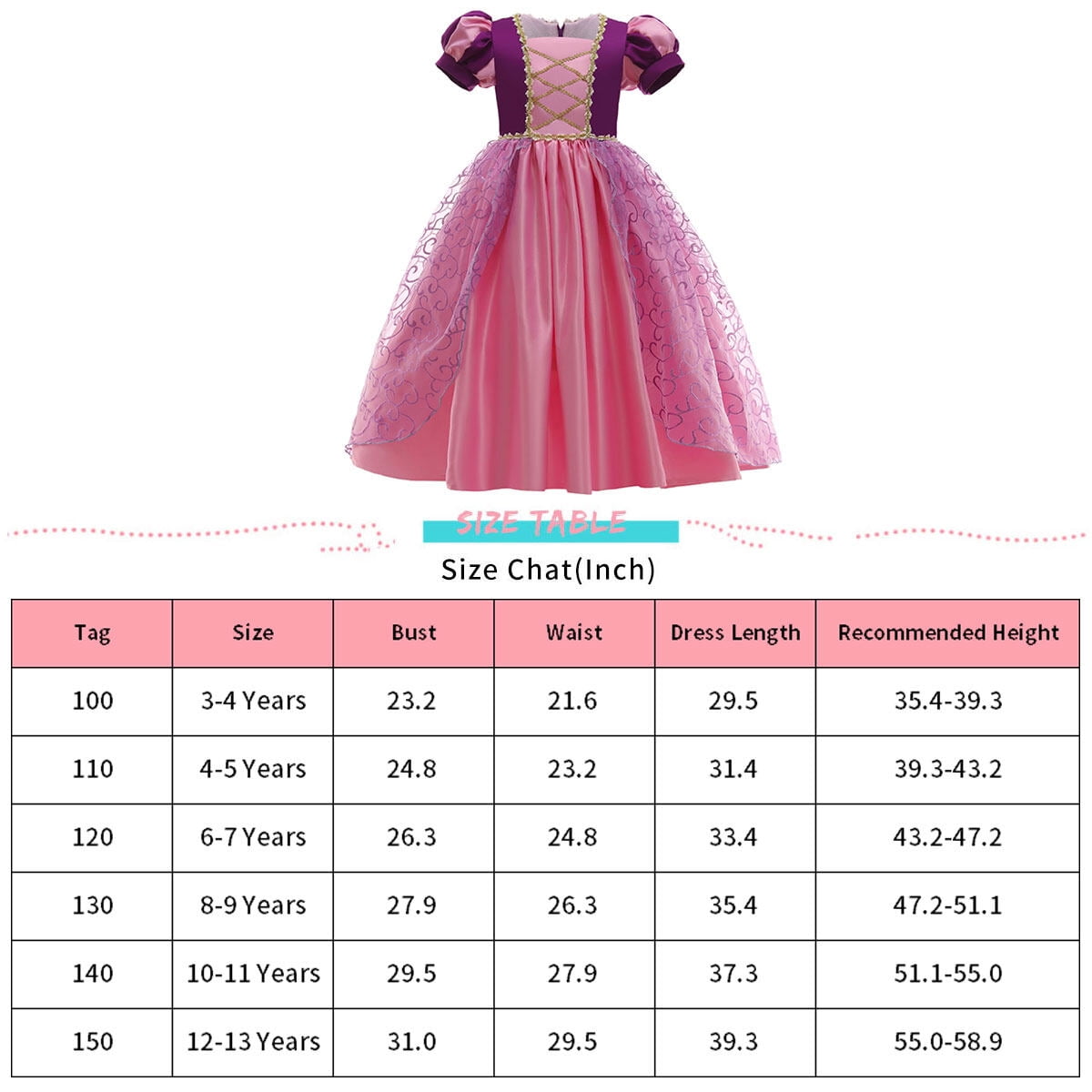 KAWELL Classic Rapunzel Princess Dress Up Costume - KAMO