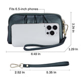HAWEE Women's Wristlet Wallet Genuine Leather Double Zipper Casual Ruched Clutch Purse, Green
