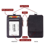 HAWEE Badge Holder with Zipper Genuine Leather RFID Keychain Wallet Neck Lanyards with Swivel Hook for Card/ Coin/ Cash, Black
