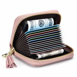 HAWEE RFID Credit Card Wallet for Women Accordion Genuine Leather 15 Slots Case Card Holder Tassel Pendant, Black