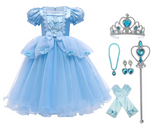 HAWEE Toddler Girls Princess Blue Costumes Halloween Dress up Fancy Gown for Cosplay Party - KAMO