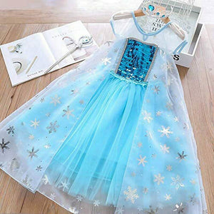 Princess Elsa Costume Party Dress for Kids with Tiara Necklaces and Wand - KAMO