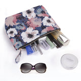 HAWEE Cosmetic Bag for Women Girls Make up Storage Pouch Case Portable Zipper Travel Accessories Organizer for Toiletry Water Repellent, Retro Camellia