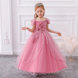 HAWEE Flower Girls Embroidery Lace Bridesmaid Dress Beaded Wedding Party Full Length Dance Gown for Girls 4-14 Years - KAMO