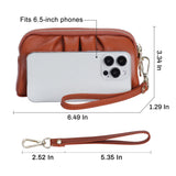 HAWEE Women's Wristlet Wallet Genuine Leather Double Zipper Casual Ruched Clutch Purse, Green