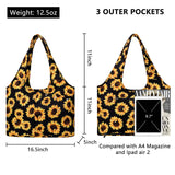HAWEE Sunflower Tote Bag Water Repellent Travel Handbag Purse with 11 Pockets for Commuting/ Working/ Nursing/ Shopping/ Exercising