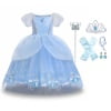 HAWEE Girls Princess Costume Dress, Butterfly Tulle Long Ball Gown with Accessories, Birthday Party & Halloween Costume Age 2-7 Years - KAMO
