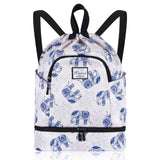 Drawstring Backpack Bag with Shoe Compartment, Large Gym Bag Sackpack Sports Beach Backpack for Men Women - KAMO