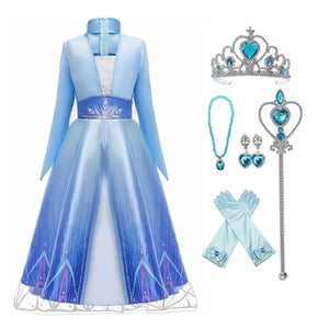 Frozen 2 Elsa Deluxe Princess Dress Costume for Girl Cosplay Christmas Party Dresses with Accessories - KAMO