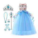 Girls' Unicorn Party Princess Dress Rainbow Tulle Long Wedding Gown Birthday Kids Clothes - KAMO