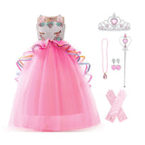Girls' Unicorn Party Princess Dress Rainbow Tulle Long Wedding Gown Birthday Kids Clothes - KAMO
