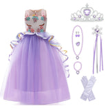 Girls' Unicorn Party Princess Dress Rainbow Tulle Long Wedding Gown Birthday Kids Clothes - KAMO