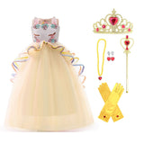 Girls' Unicorn Party Princess Dress Rainbow Tulle Long Wedding Gown Birthday Kids Clothes - KAMO