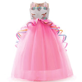 Girls' Unicorn Party Princess Dress Rainbow Tulle Long Wedding Gown Birthday Kids Clothes - KAMO