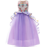 Girls' Unicorn Party Princess Dress Rainbow Tulle Long Wedding Gown Birthday Kids Clothes - KAMO