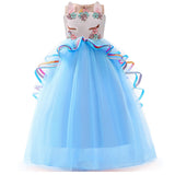 Girls' Unicorn Party Princess Dress Rainbow Tulle Long Wedding Gown Birthday Kids Clothes - KAMO