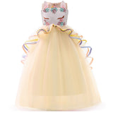 Girls' Unicorn Party Princess Dress Rainbow Tulle Long Wedding Gown Birthday Kids Clothes - KAMO