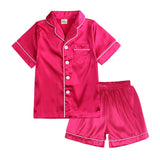 Girls Pajamas Satin Pajama Set Silk Pjs Short Sleeve Sleepwear Loungewear Clothes Set Size 1-13 Years - KAMO
