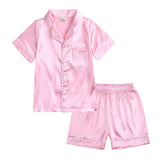 Girls Pajamas Satin Pajama Set Silk Pjs Short Sleeve Sleepwear Loungewear Clothes Set Size 1-13 Years - KAMO