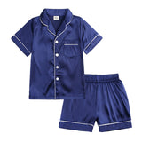 Girls Pajamas Satin Pajama Set Silk Pjs Short Sleeve Sleepwear Loungewear Clothes Set Size 1-13 Years - KAMO