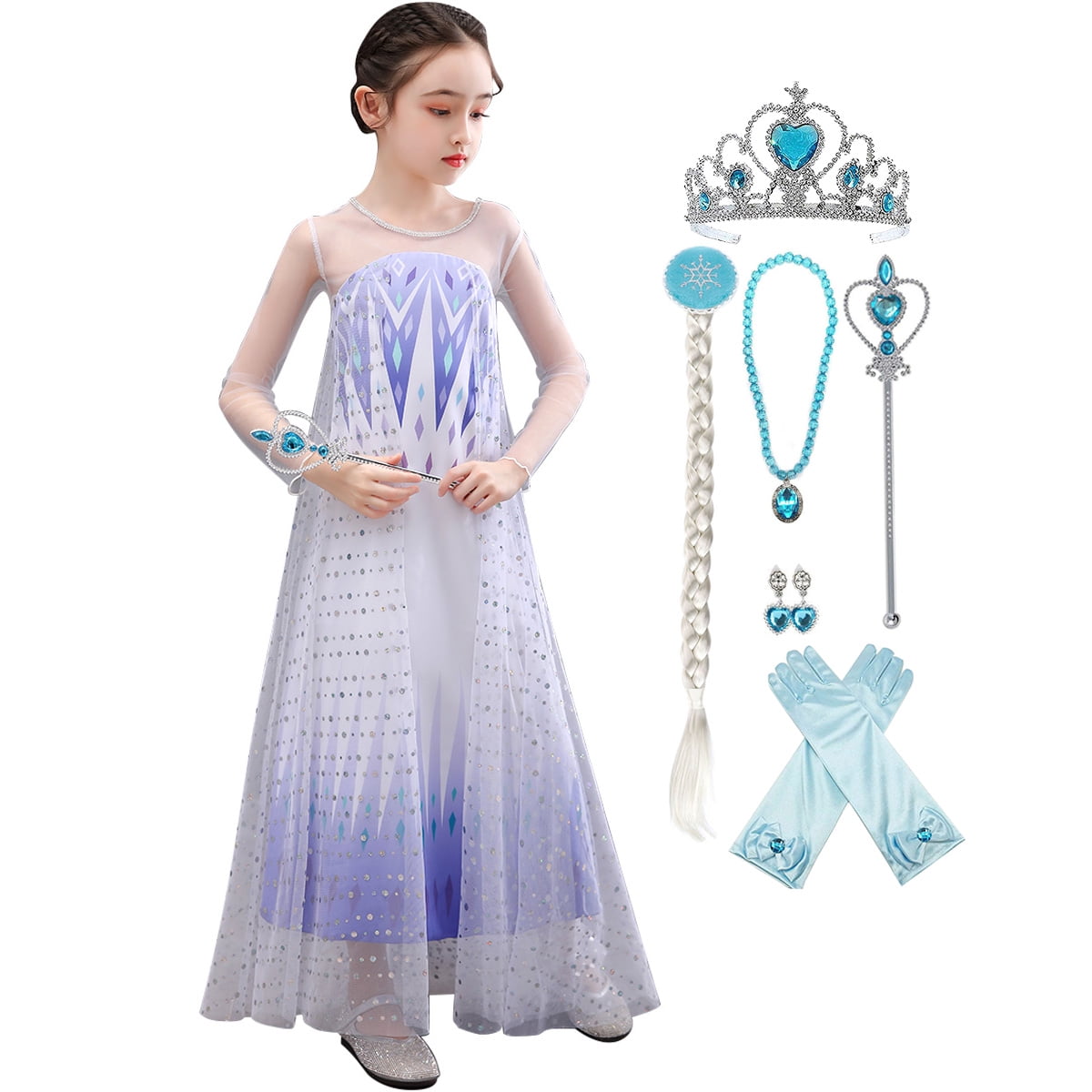 Girls Princess Dress Frozen Costume Elsa Dresses for Christmas with Accessories - KAMO