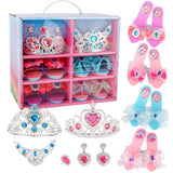 Girls Princess Dress Up Shoes and Accessories with 4 Pair of Princess Play Shoes and Jewelry Birthday Gifts Set - KAMO