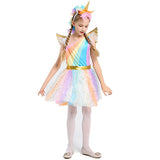 Girls Unicorn Costume Rainbow Dress with Wing Headband for Little Girls 4-5t - KAMO