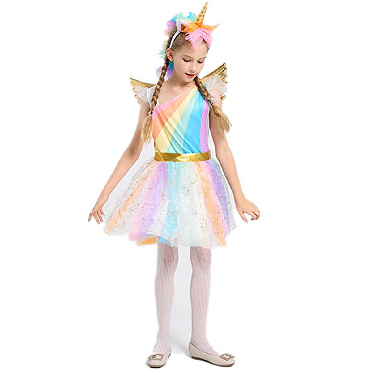 Girls Unicorn Costume Rainbow Dress with Wing Headband for Little Girls 4-5t - KAMO