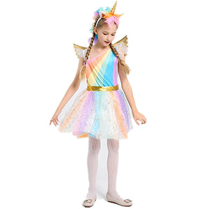 Girls Unicorn Costume Rainbow Dress with Wing Headband for Little Girls 4-5t - KAMO
