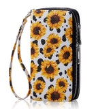 HAWEE Cellphone Wallet for Women Dual Zipper Long Purse with Removable Wristlet, Sunflower Yellow