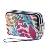 HAWEE Wristlet Purse for Women Credit Card Holder Wallet with 3 Zipper Handbag Wallet Floral Printing, Colorful Flower