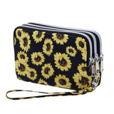 HAWEE Wristlet Purse for Women Credit Card Holder Wallet with 3 Zipper Handbag Wallet Floral Printing, Colorful Flower