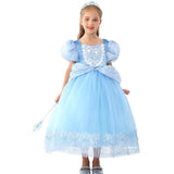 HAWEE Princess Dress Costume for Little Girl Puff Sleeves Blue Fancy Party Cosplay Outfit - KAMO