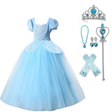 HAWEE Princess Dress Costume for Little Girl Puff Sleeves Blue Fancy Party Cosplay Outfit - KAMO