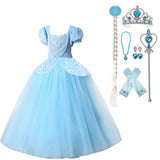 HAWEE Princess Dress Costume for Little Girl Puff Sleeves Blue Fancy Party Cosplay Outfit - KAMO