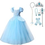 HAWEE Princess Dress Costume for Little Girl Puff Sleeves Blue Fancy Party Cosplay Outfit - KAMO