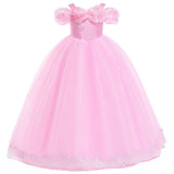 HAWEE Princess Dress for Girls, Halloween Cosplay Costume Toddler Off the Shoulder Blue Fancy Outfit - KAMO