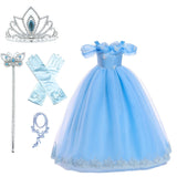 HAWEE Princess Dress for Girls, Halloween Cosplay Costume Toddler Off the Shoulder Blue Fancy Outfit - KAMO