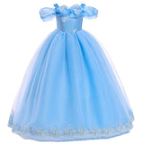 HAWEE Princess Dress for Girls, Halloween Cosplay Costume Toddler Off the Shoulder Blue Fancy Outfit - KAMO