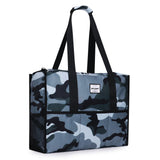 HAWEE Utility Zippered Tote Bag with Laptop Compartment and Luggage Sleeve for Nursing Work Travel 15 Pockets Water Repellent Commuter Bag, Hibiscus