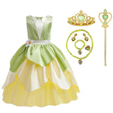 HAWEE Deluxe Princess Frog Costumes Little Girls Dress Fancy Gown for Cosplay Halloween Party - KAMO