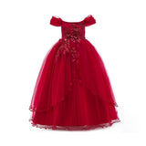HAWEE Flower Girls Embroidery Lace Bridesmaid Dress Beaded Wedding Party Full Length Dance Gown for Girls 4-14 Years - KAMO