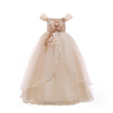 HAWEE Flower Girls Embroidery Lace Bridesmaid Dress Beaded Wedding Party Full Length Dance Gown for Girls 4-14 Years - KAMO