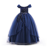 HAWEE Flower Girls Embroidery Lace Bridesmaid Dress Beaded Wedding Party Full Length Dance Gown for Girls 4-14 Years - KAMO