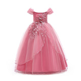 HAWEE Flower Girls Embroidery Lace Bridesmaid Dress Beaded Wedding Party Full Length Dance Gown for Girls 4-14 Years - KAMO