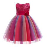 HAWEE Flower Girls Sequin Dress Rainbow Tutu Birthday Party Princess Dress Pageant Gown for Age 3-10 Years Old - KAMO