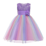 HAWEE Flower Girls Sequin Dress Rainbow Tutu Birthday Party Princess Dress Pageant Gown for Age 3-10 Years Old - KAMO