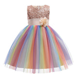HAWEE Flower Girls Sequin Dress Rainbow Tutu Birthday Party Princess Dress Pageant Gown for Age 3-10 Years Old - KAMO