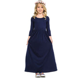 HAWEE Girls Casual Maxi Dress Long Sleeve Holiday Pockets Dresses Girls Long Sleeve Floor Length Maxi Dress